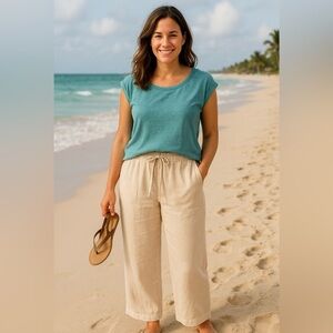 Liz Claiborne Women's 100% Linen Pant Beige Sz.6